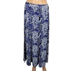 Lane Bryant Women's Floral Electric Blue Side Slit Maxi Skirt Size 14